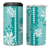 Hawaii Kakau Tribal 4 in 1 Can Cooler Tumbler With Teal Tiare