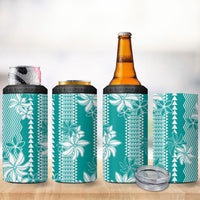 Hawaii Kakau Tribal 4 in 1 Can Cooler Tumbler With Teal Tiare