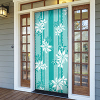 Hawaii Kakau Tribal Door Cover With Teal Tiare