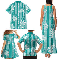 Hawaii Kakau Tribal Family Matching Tank Maxi Dress and Hawaiian Shirt With Teal Tiare