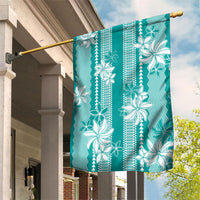 Hawaii Kakau Tribal Garden Flag With Teal Tiare