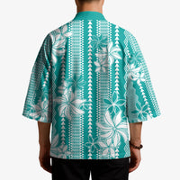 Hawaii Kakau Tribal Kimono With Teal Tiare