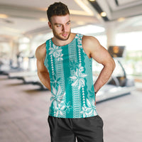 Hawaii Kakau Tribal Men Tank Top With Teal Tiare