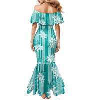 Hawaii Kakau Tribal Mermaid Dress With Teal Tiare