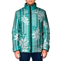 Hawaii Kakau Tribal Padded Jacket With Teal Tiare