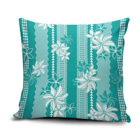 Hawaii Kakau Tribal Pillow Cover With Teal Tiare