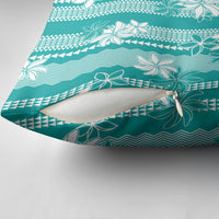 Hawaii Kakau Tribal Pillow Cover With Teal Tiare