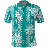 Hawaii Kakau Tribal Polo Shirt With Teal Tiare