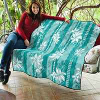 Hawaii Kakau Tribal Quilt With Teal Tiare