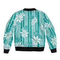Hawaii Kakau Tribal Sleeve Zip Bomber Jacket With Teal Tiare