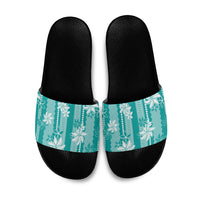Hawaii Kakau Tribal Slide Sandals With Teal Tiare