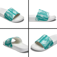 Hawaii Kakau Tribal Slide Sandals With Teal Tiare