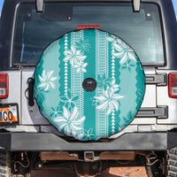 Hawaii Kakau Tribal Spare Tire Cover With Teal Tiare