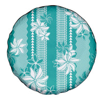 Hawaii Kakau Tribal Spare Tire Cover With Teal Tiare
