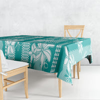 Hawaii Kakau Tribal Tablecloth With Teal Tiare