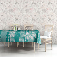 Hawaii Kakau Tribal Tablecloth With Teal Tiare