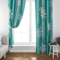 Hawaii Kakau Tribal Window Curtain With Teal Tiare
