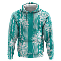 Hawaii Kakau Tribal Zip Hoodie With Teal Tiare