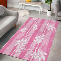 Hawaii Kakau Tribal Area Rug With Pink Tiare