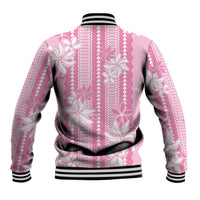 Hawaii Kakau Tribal Baseball Jacket With Pink Tiare
