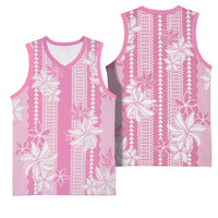 Hawaii Kakau Tribal Basketball Jersey With Pink Tiare