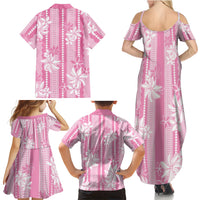 Hawaii Kakau Tribal Family Matching Summer Maxi Dress and Hawaiian Shirt With Pink Tiare