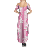 Hawaii Kakau Tribal Family Matching Summer Maxi Dress and Hawaiian Shirt With Pink Tiare