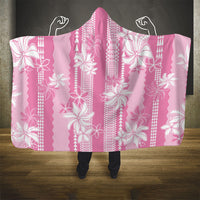 Hawaii Kakau Tribal Hooded Blanket With Pink Tiare