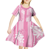 Hawaii Kakau Tribal Kid Short Sleeve Dress With Pink Tiare