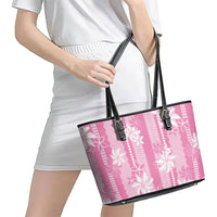 Hawaii Kakau Tribal Leather Tote Bag With Pink Tiare