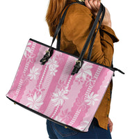 Hawaii Kakau Tribal Leather Tote Bag With Pink Tiare