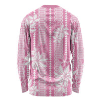 Hawaii Kakau Tribal Long Sleeve Shirt With Pink Tiare