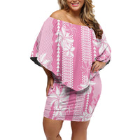 Hawaii Kakau Tribal Off Shoulder Short Dress With Pink Tiare