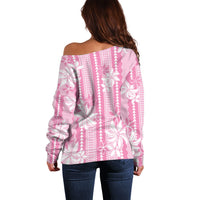 Hawaii Kakau Tribal Off Shoulder Sweater With Pink Tiare