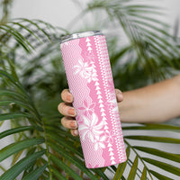 Hawaii Kakau Tribal Skinny Tumbler With Pink Tiare
