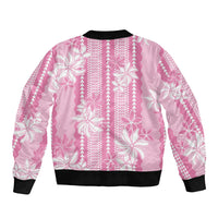 Hawaii Kakau Tribal Sleeve Zip Bomber Jacket With Pink Tiare