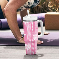 Hawaii Kakau Tribal Tumbler With Handle With Pink Tiare