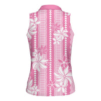 Hawaii Kakau Tribal Women Sleeveless Polo Shirt With Pink Tiare