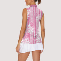 Hawaii Kakau Tribal Women Sleeveless Polo Shirt With Pink Tiare