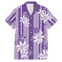 Hawaii Kakau Tribal Family Matching Off Shoulder Maxi Dress and Hawaiian Shirt With Purple Tiare
