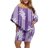 Hawaii Kakau Tribal Family Matching Off Shoulder Short Dress and Hawaiian Shirt With Purple Tiare