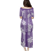 Hawaii Kakau Tribal Family Matching Puletasi and Hawaiian Shirt With Purple Tiare