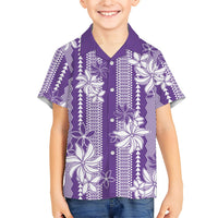 Hawaii Kakau Tribal Family Matching Summer Maxi Dress and Hawaiian Shirt With Purple Tiare