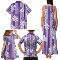 Hawaii Kakau Tribal Family Matching Tank Maxi Dress and Hawaiian Shirt With Purple Tiare