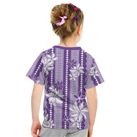 Hawaii Kakau Tribal Kid T Shirt With Purple Tiare