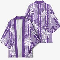 Hawaii Kakau Tribal Kimono With Purple Tiare