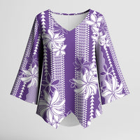 Hawaii Kakau Tribal Kimono Sleeve Blouse With Purple Tiare