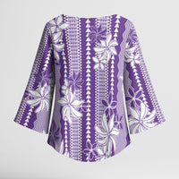 Hawaii Kakau Tribal Kimono Sleeve Blouse With Purple Tiare