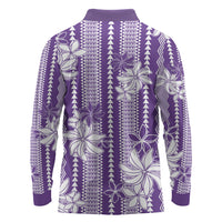 Hawaii Kakau Tribal Long Sleeve Polo Shirt With Purple Tiare