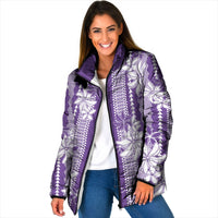 Hawaii Kakau Tribal Padded Jacket With Purple Tiare